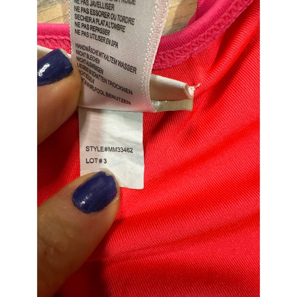 Michael Kors short sleeve neon pink one-piece swimsuit black front zipper size 4 - Picture 5 of 6